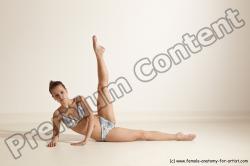 Swimsuit Gymnastic poses Woman White Moving poses Slim long brown Dynamic poses Academic